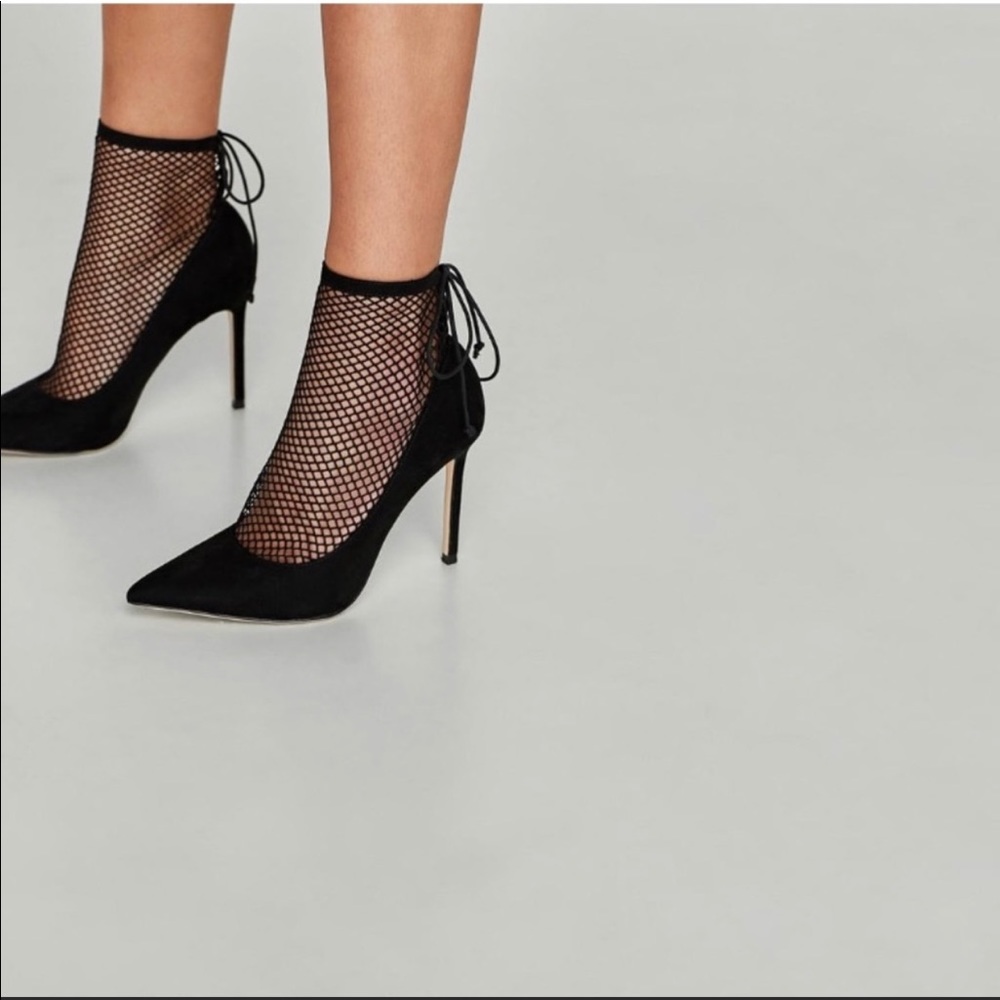 Zara black suede mesh pumps size 9